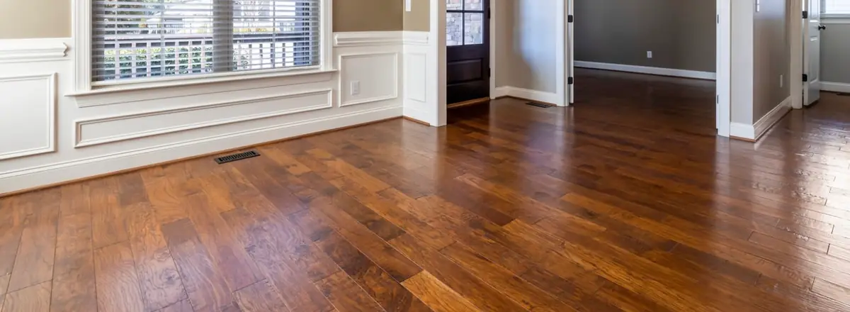 Entryway with wainscoting and newly installed hardwood flooring